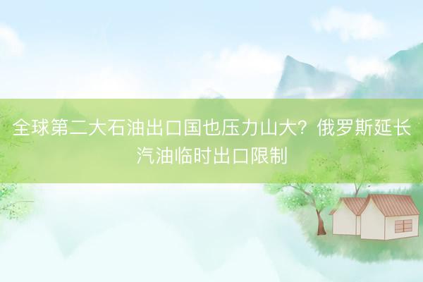 全球第二大石油出口国也压力山大？俄罗斯延长汽油临时出口限制