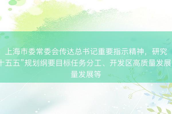 上海市委常委会传达总书记重要指示精神，研究“十五五”规划纲要目标任务分工、开发区高质量发展等