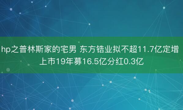 hp之普林斯家的宅男 东方锆业拟不超11.7亿定增 上市19年募16.5亿分红0.3亿