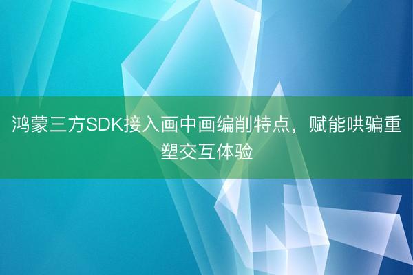 鸿蒙三方SDK接入画中画编削特点，赋能哄骗重塑交互体验