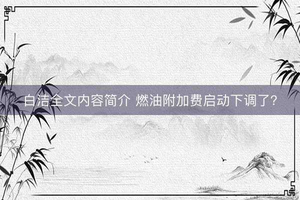 白洁全文内容简介 燃油附加费启动下调了？