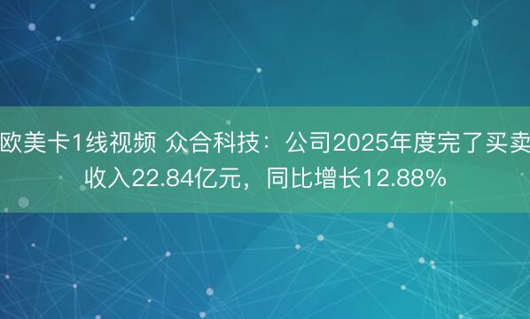 欧美卡1线视频 众合科技：公司2025年度完了买卖收入22.84亿元，同比增长12.88%