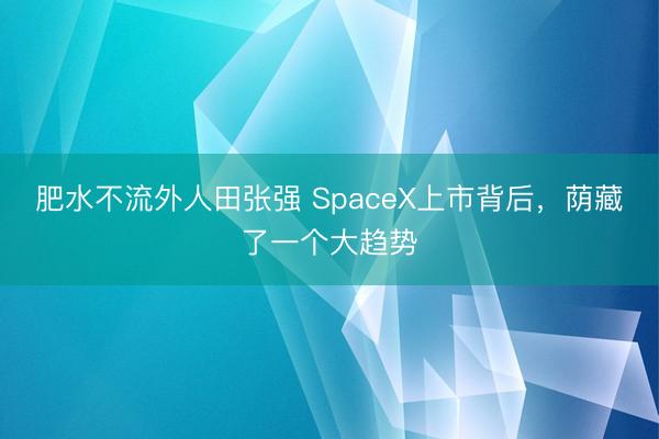 肥水不流外人田张强 SpaceX上市背后,荫藏了一个大趋势