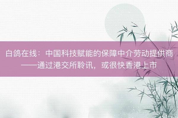 白鸽在线：中国科技赋能的保障中介劳动提供商——通过港交所聆讯，或很快香港上市