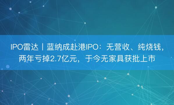 IPO雷达丨蓝纳成赴港IPO：无营收、纯烧钱，两年亏掉2.7亿元，于今无家具获批上市